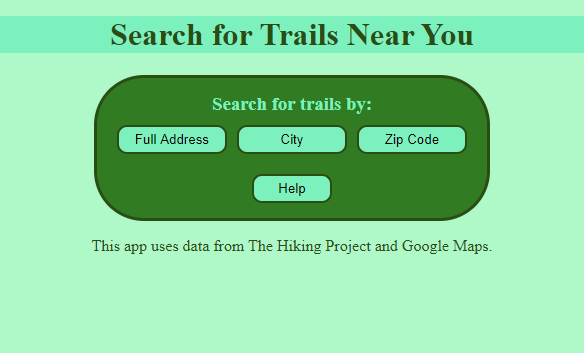 Screenshot of Find Trails app