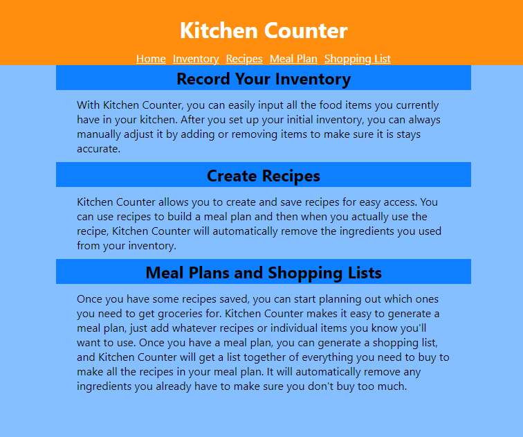 Screenshot of Kitchen Counter app