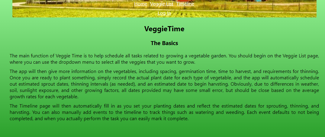 Screenshot of Veggie Time app